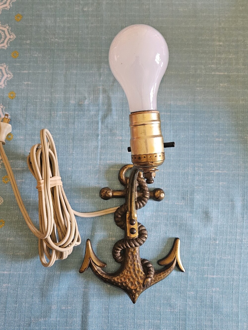 Vintage Anchor Wall Sconce Lamp in Brass Finish  MCM Nautical